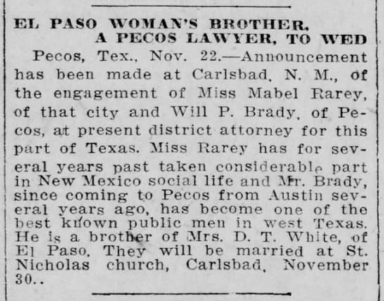 El Paso Woman's Brother, a Pecos Lawyer, to Wed - 