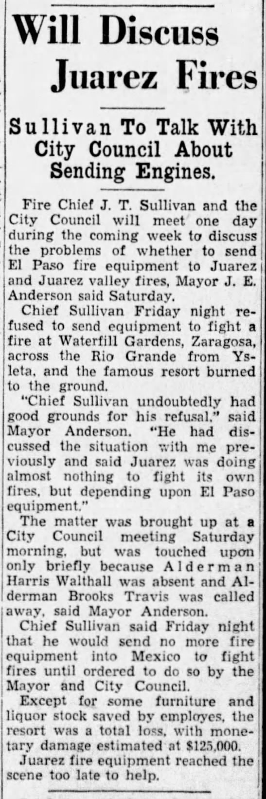 Fires in Juarez Waterfill Gardens friday 14 julio 1939 - 