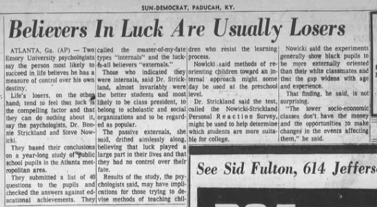 "Luck is for losers" (1970). - 