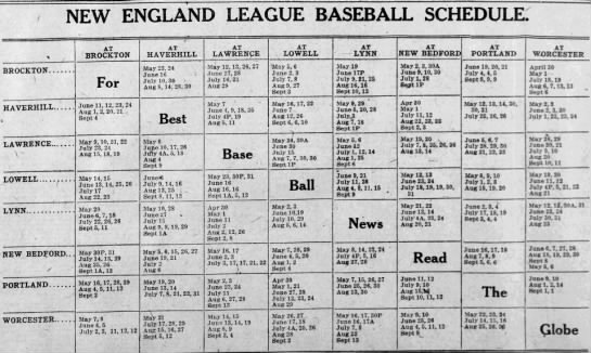 1913 New England League schedule - 