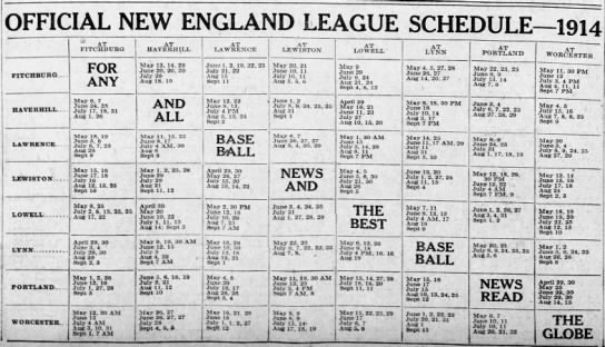 1914 New England League schedule - 