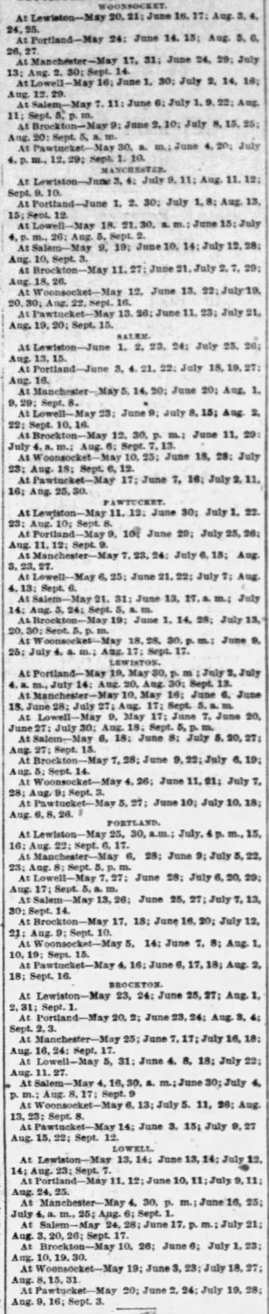 1892 New England League schedule - 