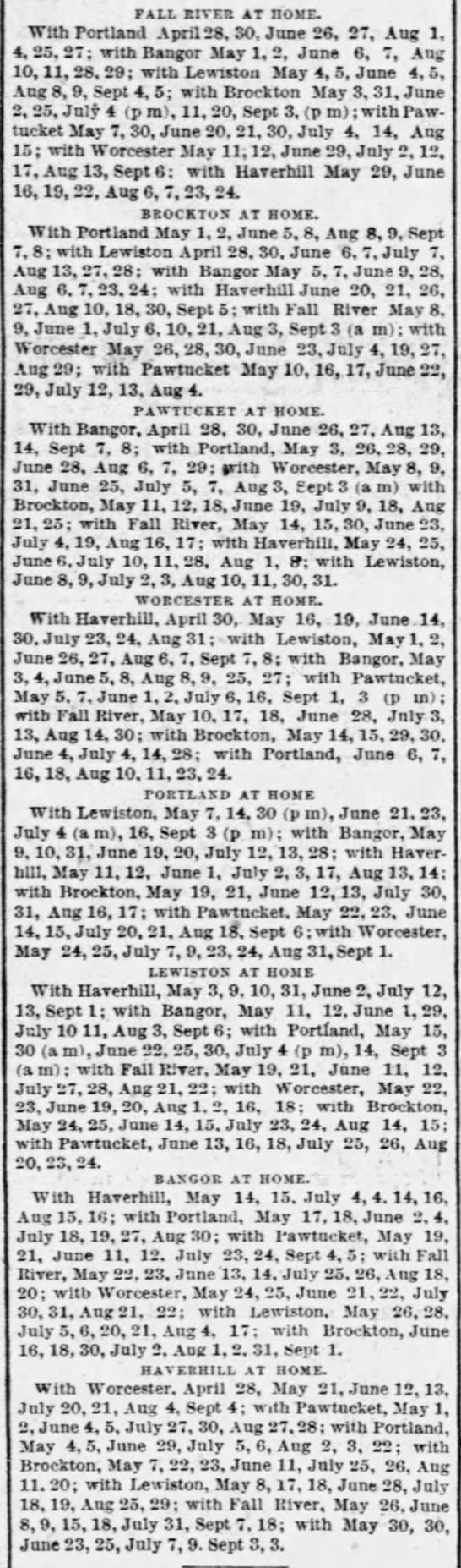 1894 New England League schedule - 