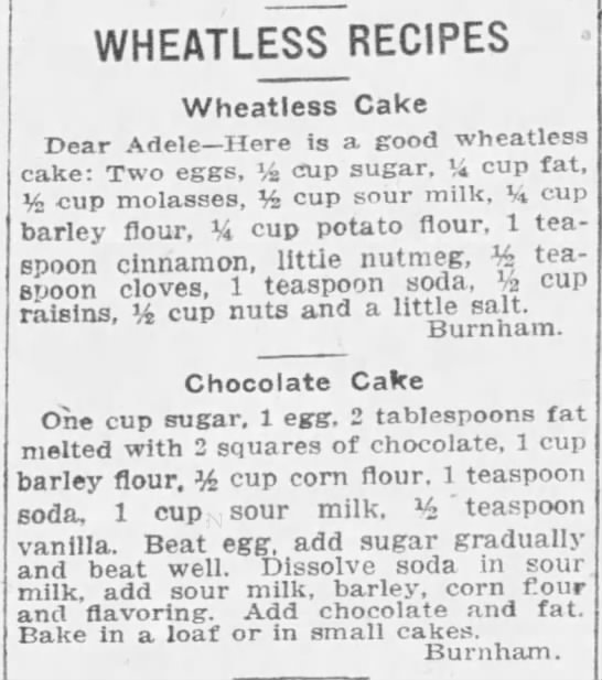 Wheatless Cake & Wheatless Chocolate Cake (1918) - 