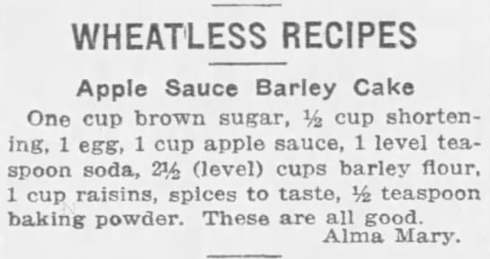 Apple Sauce Barley Cake (1918) - 
