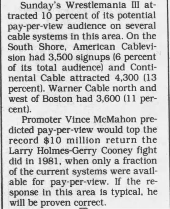 WrestleMania III Boston PPV buys (Boston Globe 3/31/1987) - 
