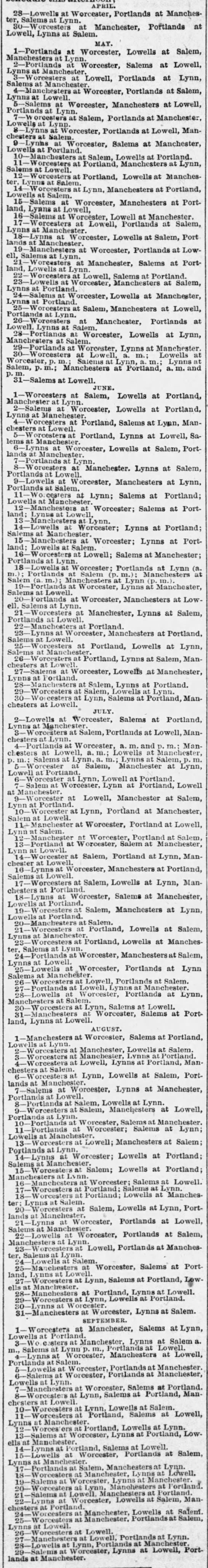 1888 New England League schedule - 