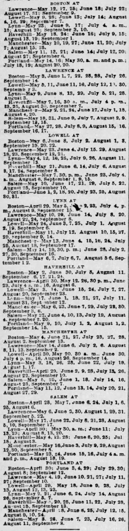 1887 New England League schedule - 