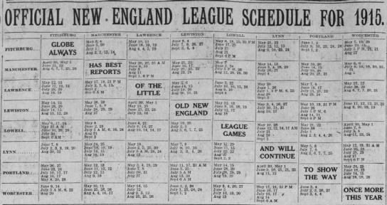 1915 New England League schedule - 
