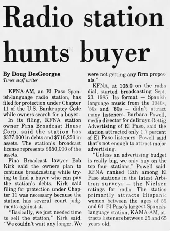 Radio station hunts buyer - 