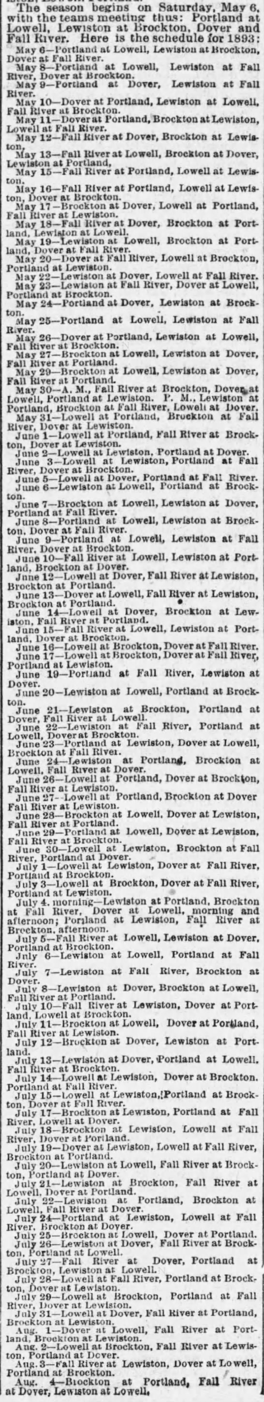 1893 New England League schedule - 