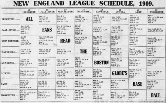 1909 New England League schedule - 
