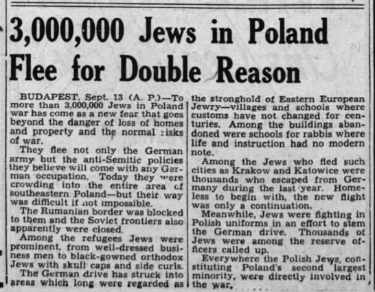 Polish Jews attempt to flee not only the German army but also anti-Semitic policies - 