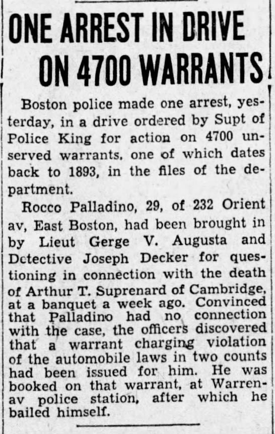 Rocco Palladino arrested (27 March 1935) - 