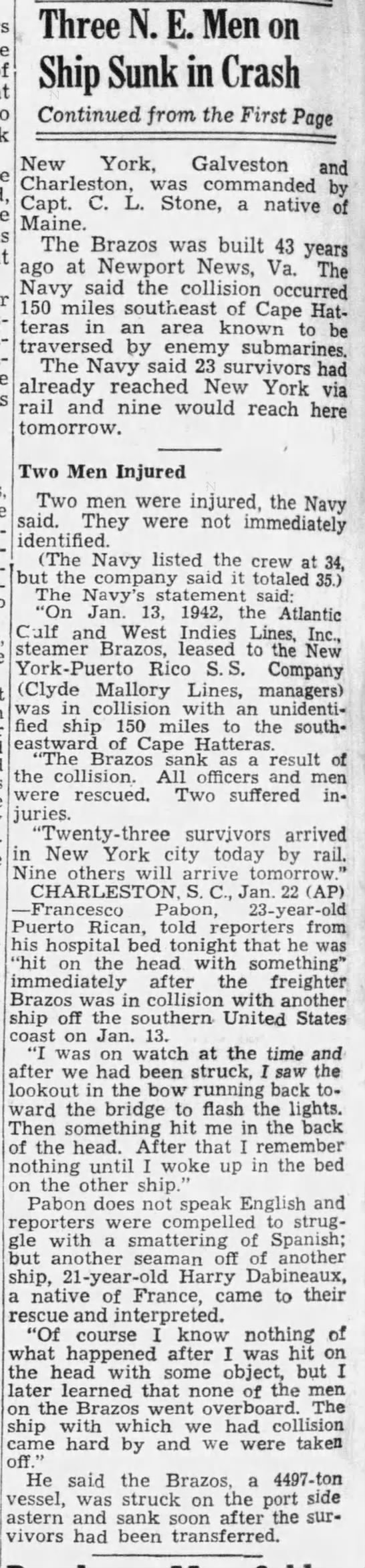 Brazos, The Boston Globe, Jan. 23, 1942 - 