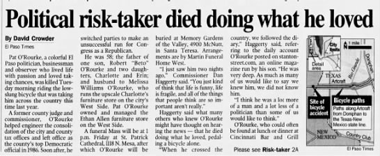 Pat O'Rourke, dead, 2001, El Paso, Texas, Judge, Beto O'Rourke son - 