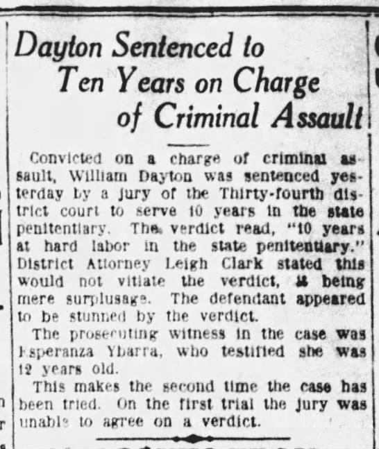 Dayton Sentenced to Ten Years on Charge of Criminal Assault - 