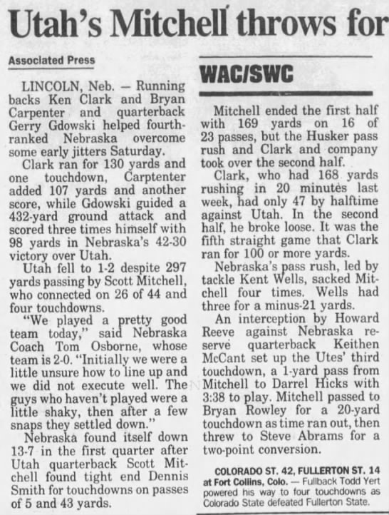 1989 Nebraska-Utah football AP - 