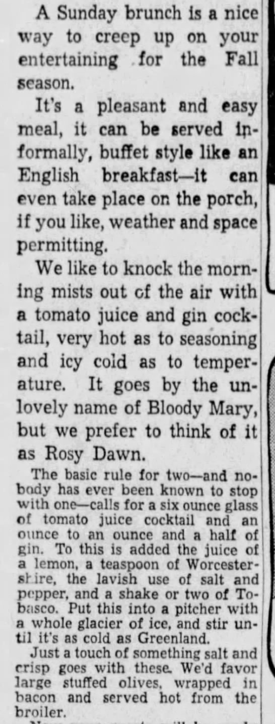 Recipe: Bloody Mary / Rosy Dawn (1952) - 