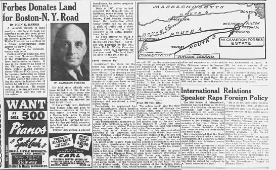 W Cameron Forbes donates land for turnpike 1951 - 