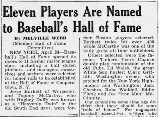Eleven Players Are Named to Baseball's Hall of Fame - 