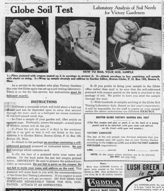 Boston Globe provides soil test for victory gardens in 1944 - 