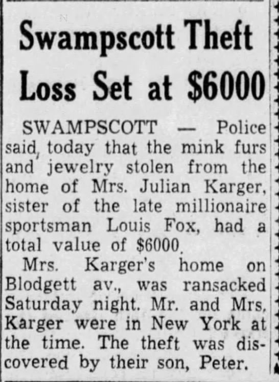 Karger home theft (9 June 1965) - 