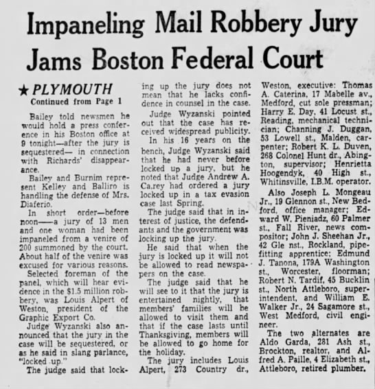 Impaneling Mail Robbery Jury Jams Boston Federal Court (Nov 1967) - 