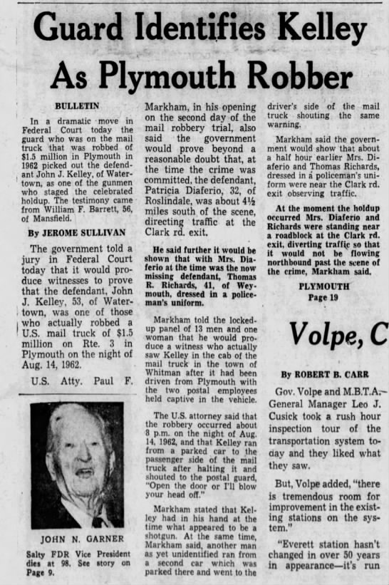 Guard Identifies Kelley as Plymouth Robber (7 Nov 1967) - 