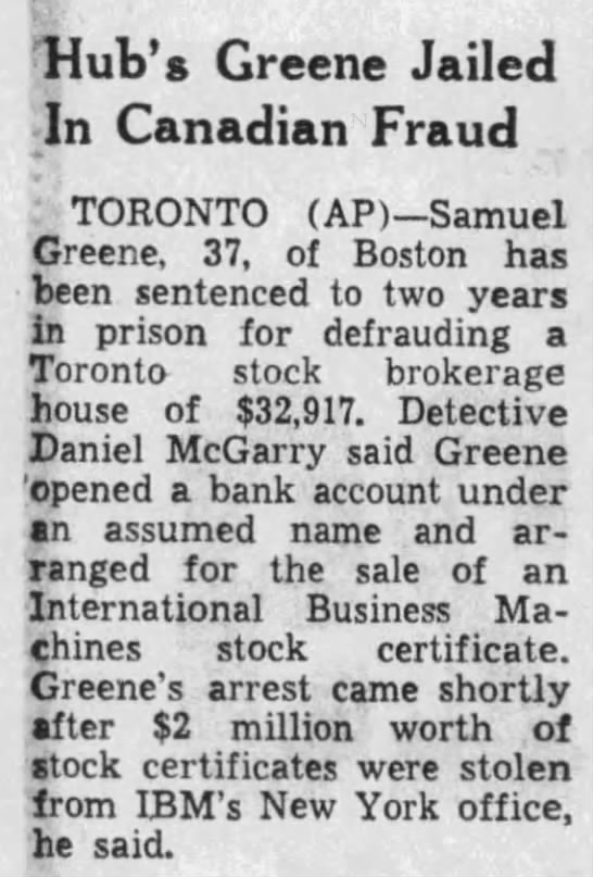 Samuel Greene jailed (24 March 1967) - 