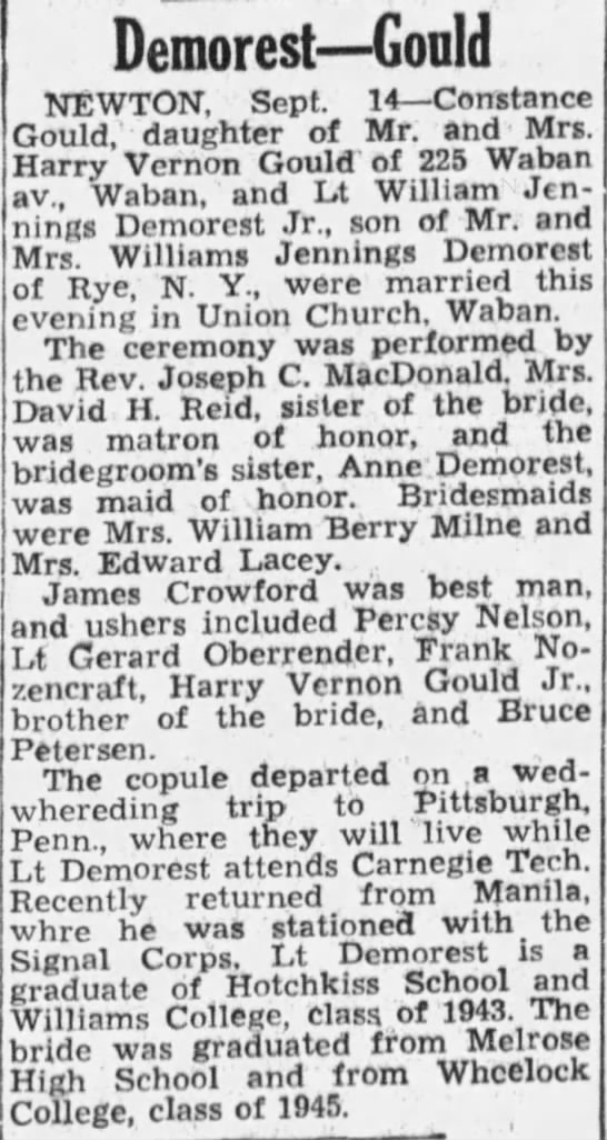 Marriage of Gould / Demorest - 