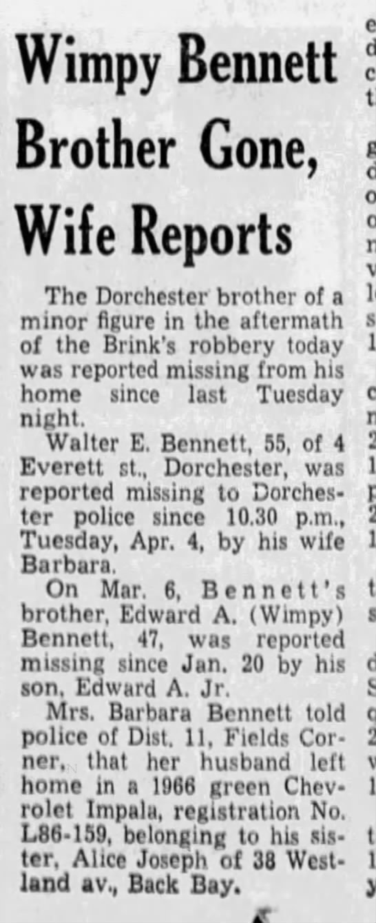 Walter Bennett Missing (10 April 1967) - 