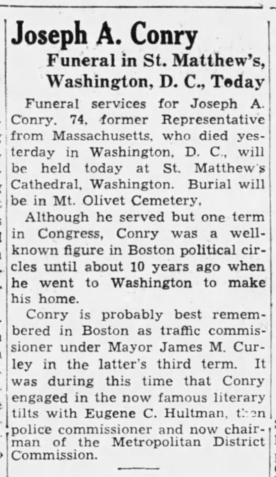 Joseph A. Conry; 23 Jun 1943; The Boston Globe; 11 - 