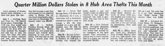July 1968 Bank Robberies $250K - 