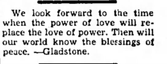 "Power of love will replace the love of power" (1956). - 