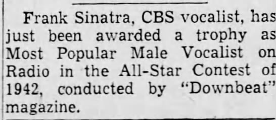 Sinatra Most Popular Vocalist on Radio 1942 - 