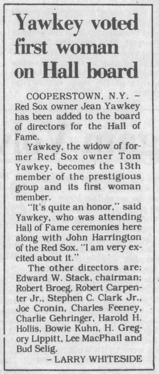 Yawkey voted first woman on Hall board - 