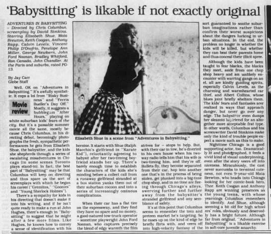 Boston Globe Adventures in Babysitting review* - 