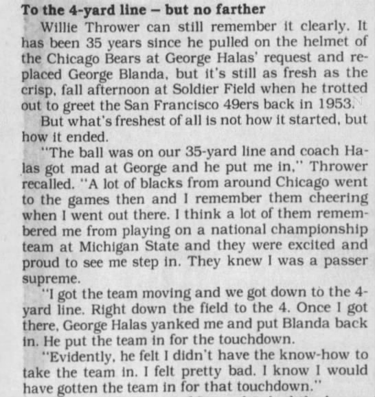 Willie Thrower on his one game, explained in 1988 - 
