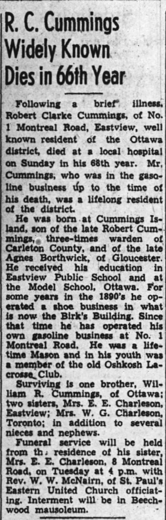 Robert Clarke Cummings obituary - 