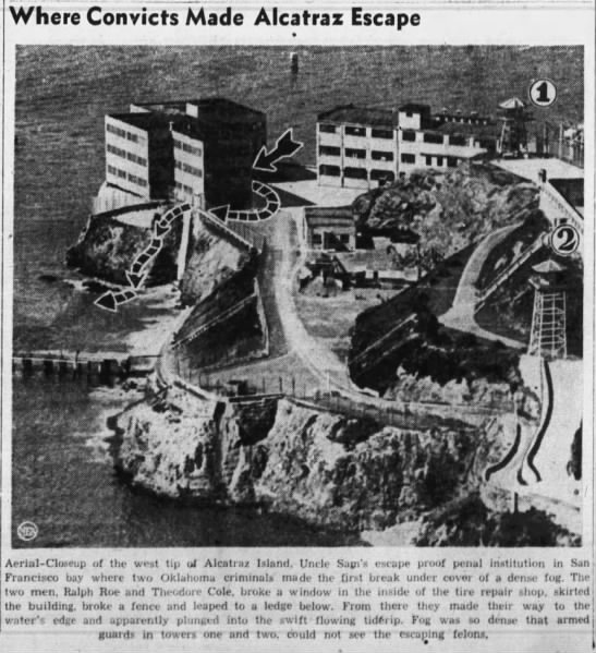 Image showing escape route of convicts from Alcatraz in 1937 - 