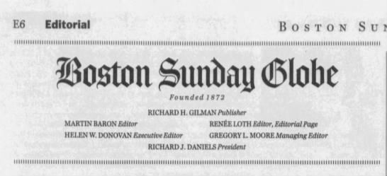 Boston Sunday Globe (masthead) - 