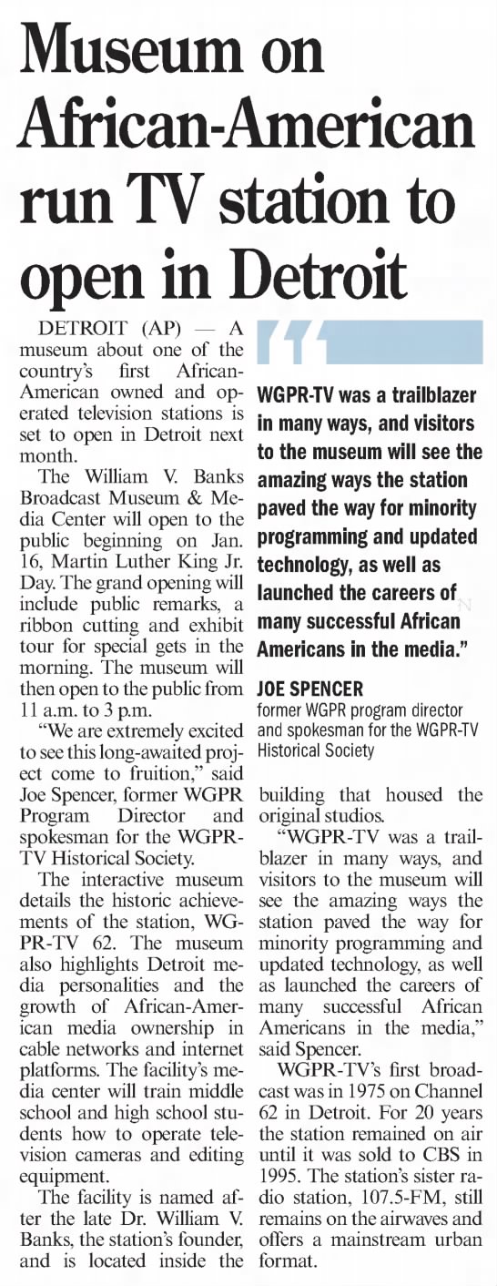Museum on African-American run TV station to open in Detroit - 