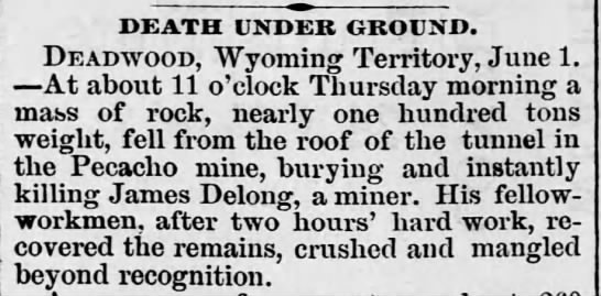 James Delong death, Deadwood, Wyoming Territory - 