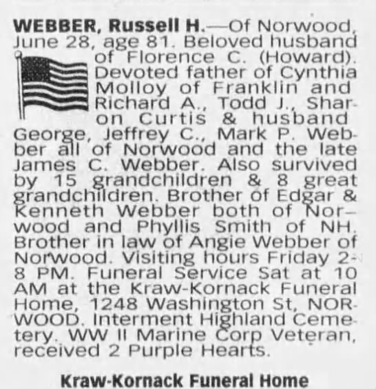 Obituary for Russell H. WEBBER (Aged 81) - 