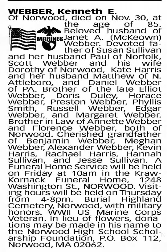 Obituary for Kenneth E. WEBBER - 