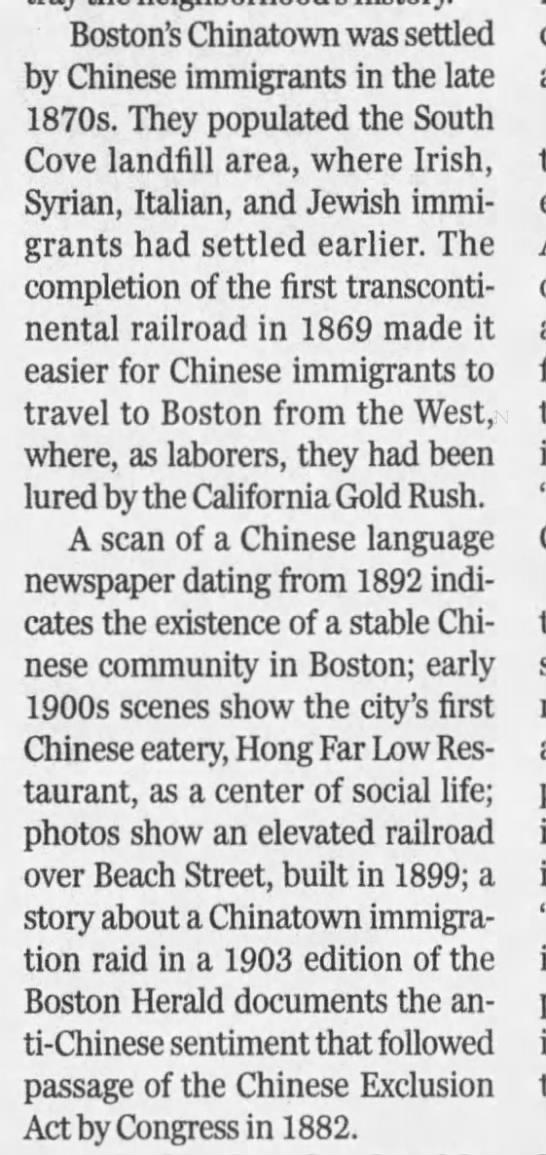 Boston's Chinatown settled in late 1870s - 