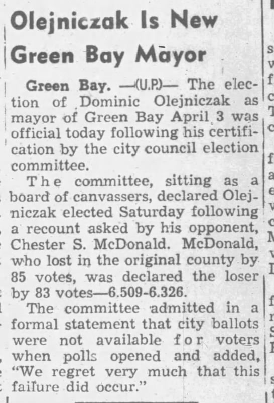 Olejniczak Is New Green Bay Mayor - 