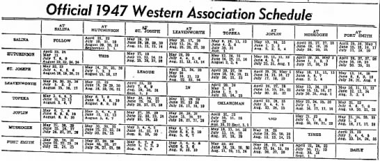 1947 Western Association schedule - 