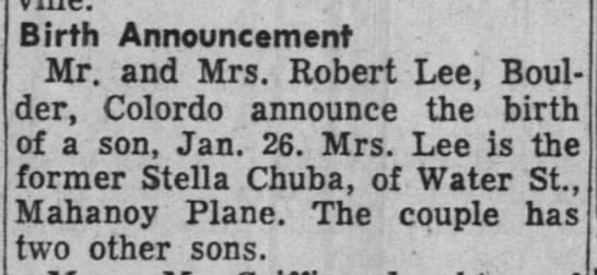 Birth announcement, 1954 - 